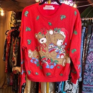 Karen Blake Red and Brown Crew Neck Sweater